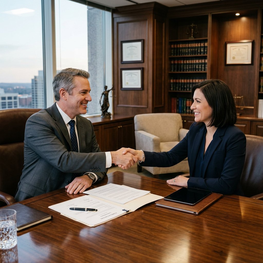 Attorney R. Nicolas Laham consulting with a client across a desk